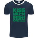 Kiss Me I'm Irish or Drunk St Patricks Day Mens Ringer T-Shirt FotL Navy Blue/White
