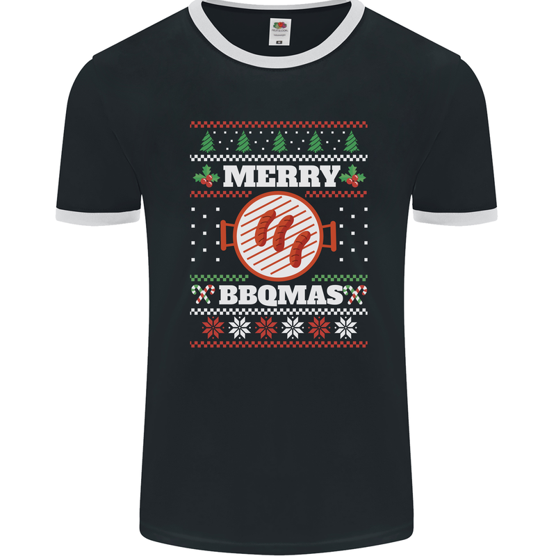 Merry BBQMAS Funny Christmas BBQ Xmas Mens Ringer T-Shirt FotL Black/White