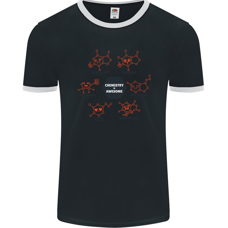 Chemistry is Awesome Alcohol Chocolate Love Mens Ringer T-Shirt FotL Black/White