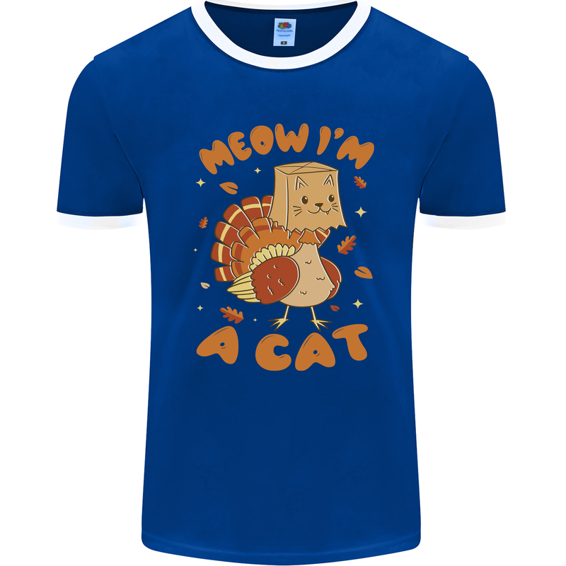 Thanksgiving Christmas Turkey I'm a Cat Mens Ringer T-Shirt FotL Royal Blue/White