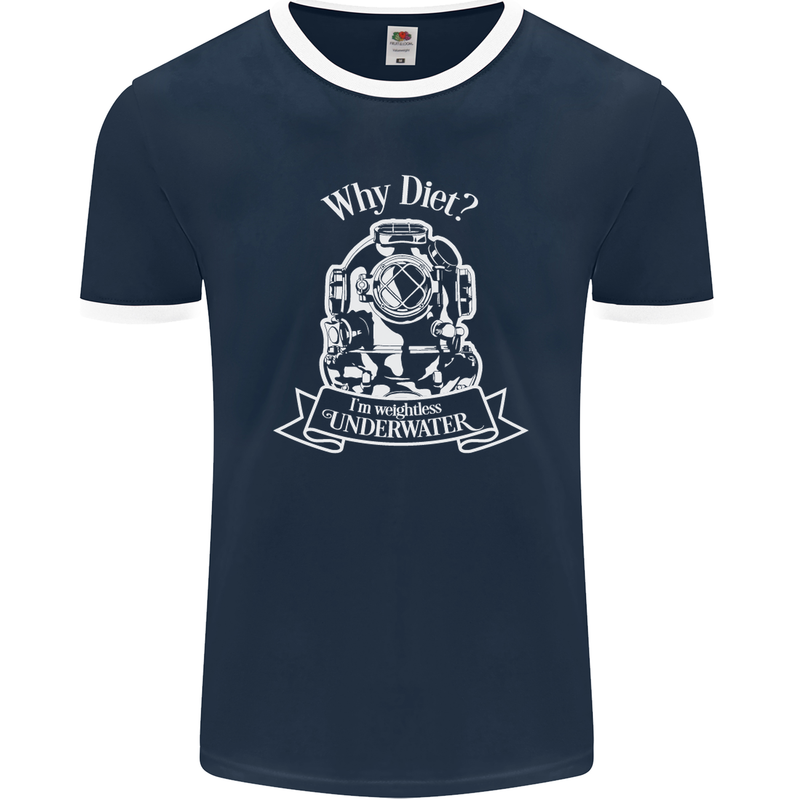 I'm Weightless Underwater Scuba Diving Mens Ringer T-Shirt FotL Navy Blue/White