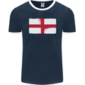 England Flag St Georges Day Rugby Football Mens Ringer T-Shirt FotL Navy Blue/White