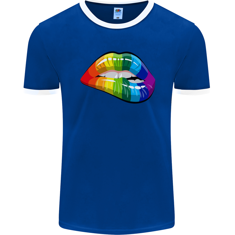 LGBT Bitten Lip Gay Pride Day Mens Ringer T-Shirt FotL Royal Blue/White