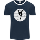 Funny Rock n Roll Salute Rabbit Silhouette Mens Ringer T-Shirt FotL Navy Blue/White