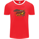 Steampunk Plane Aircraft Biplane Mens Ringer T-Shirt FotL Red/White
