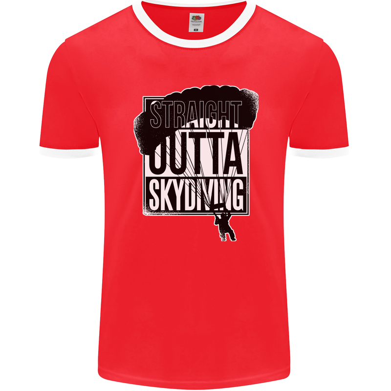 Straight Outta Skydiving Funny Freefall Mens Ringer T-Shirt FotL Red/White