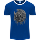 Angel Skull of Death Biker Motorbike Gothic Mens Ringer T-Shirt FotL Royal Blue/White