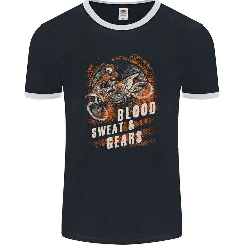 Blood Sweat and Gears Motocross Dirt Bike Mens Ringer T-Shirt FotL Black/White