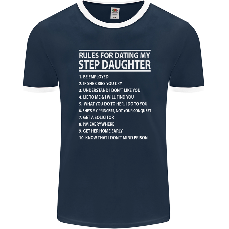 Dating My Step Daughter Funny Father's Day Mens Ringer T-Shirt FotL Navy Blue/White