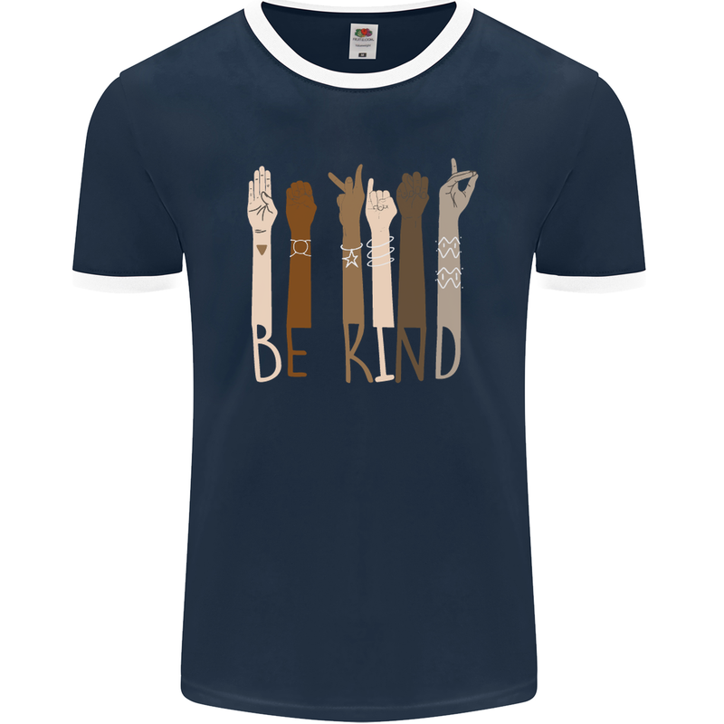 Be Kind in Sign Black Lives Matter LGBT Mens Ringer T-Shirt FotL Navy Blue/White