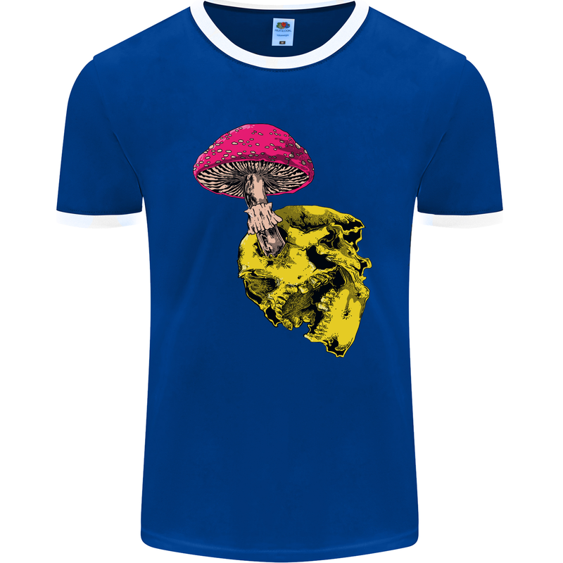 Mushroom Skull Toadstool Magic Gothic Mens Ringer T-Shirt FotL Royal Blue/White