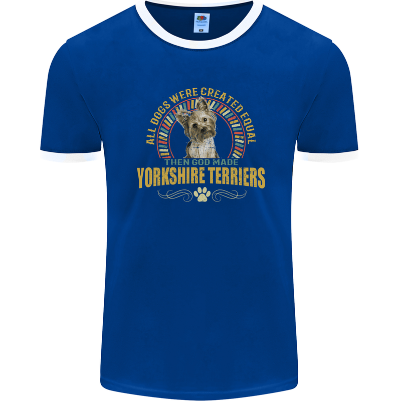 A Yorkshire Terrier Dog Mens Ringer T-Shirt FotL Royal Blue/White