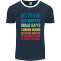 50th Birthday 50 Year Old Mens Ringer T-Shirt FotL Navy Blue/White