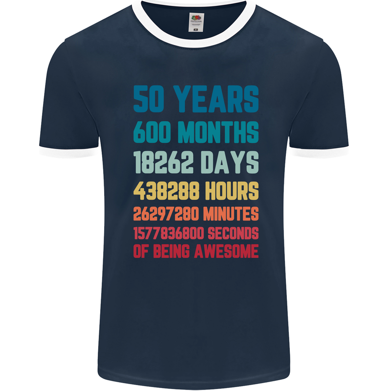 50th Birthday 50 Year Old Mens Ringer T-Shirt FotL Navy Blue/White