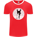 Funny Rock n Roll Salute Rabbit Silhouette Mens Ringer T-Shirt FotL Red/White