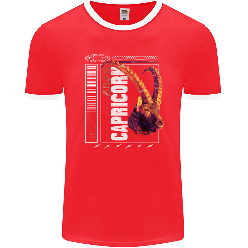 Born Capricorn Birthday Star Sign Mens Ringer T-Shirt FotL Red/White