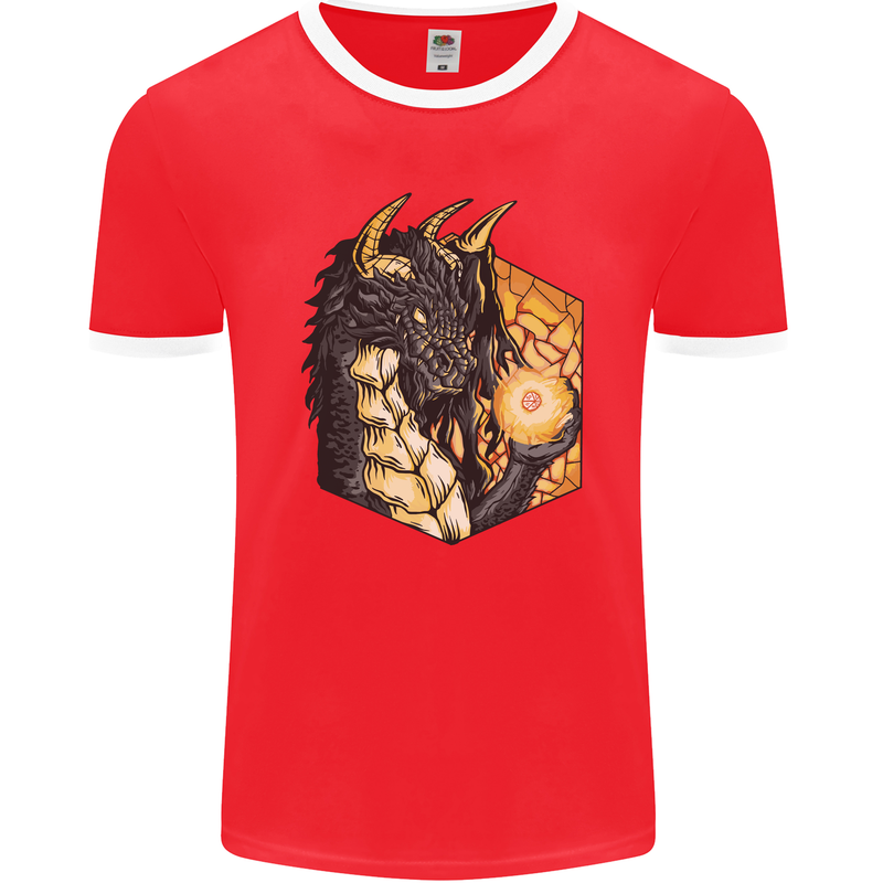 Dragon Dice RPG Role Playing Games Fantasy Mens Ringer T-Shirt FotL Red/White