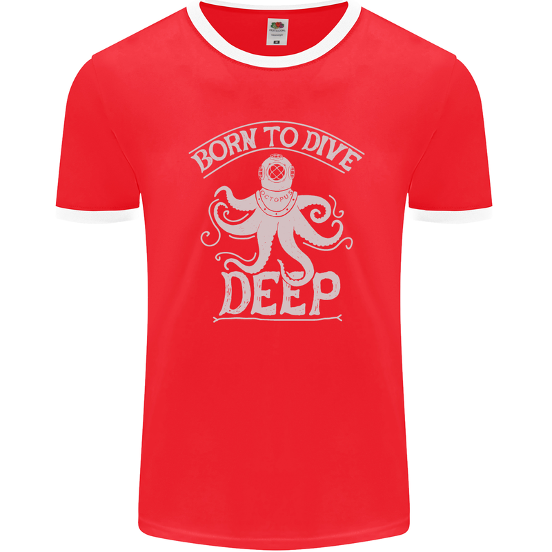 Born to Dive Deep Scuba Diving Diver Mens Ringer T-Shirt FotL Red/White