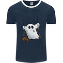 A Ghost on a Swing Halloween Funny Spirit Mens Ringer T-Shirt FotL Navy Blue/White