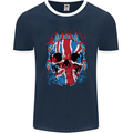 Union Jack Flag Skull Gym MMA Biker Mens Ringer T-Shirt FotL Navy Blue/White