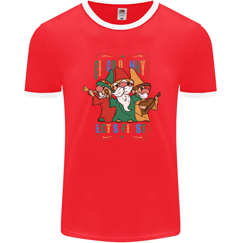 Cinco De Mayo Lets Fiesta Funny Gnomes Mens Ringer T-Shirt FotL Red/White