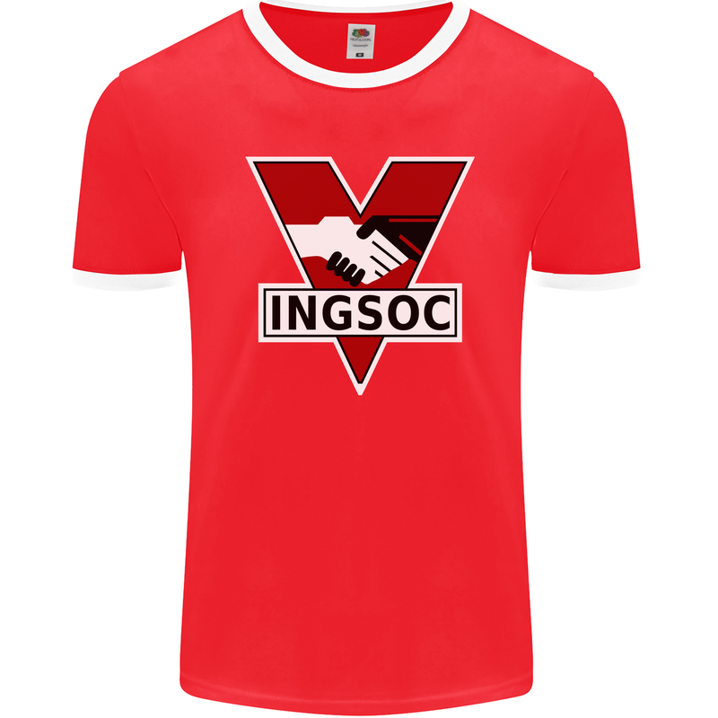 INGSOC George Orwell English Socialism 1994 Mens Ringer T-Shirt FotL Red/White