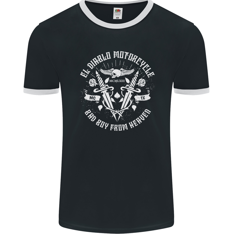 El Diablo Motorcycle Biker Motorbike Mens Ringer T-Shirt FotL Black/White