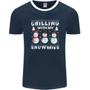 Christmas Chilling With My Snowmies Funny Mens Ringer T-Shirt FotL Navy Blue/White