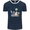 Space Monkeys Aliens UFO Christmas Snowman Mens Ringer T-Shirt FotL Navy Blue/White