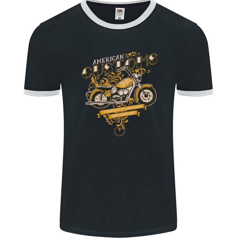 Biker American Customs Motorcycle Chopper Mens Ringer T-Shirt FotL Black/White