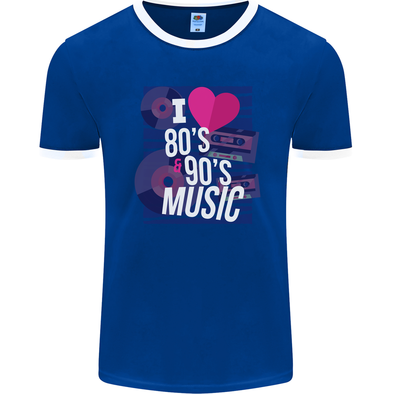 I Love 80s 90s Music Pop Rock Acid House Mens Ringer T-Shirt FotL Royal Blue/White