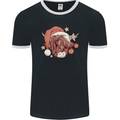 Funny Christmas Highland Cow Santa Hat Mens Ringer T-Shirt FotL Black/White