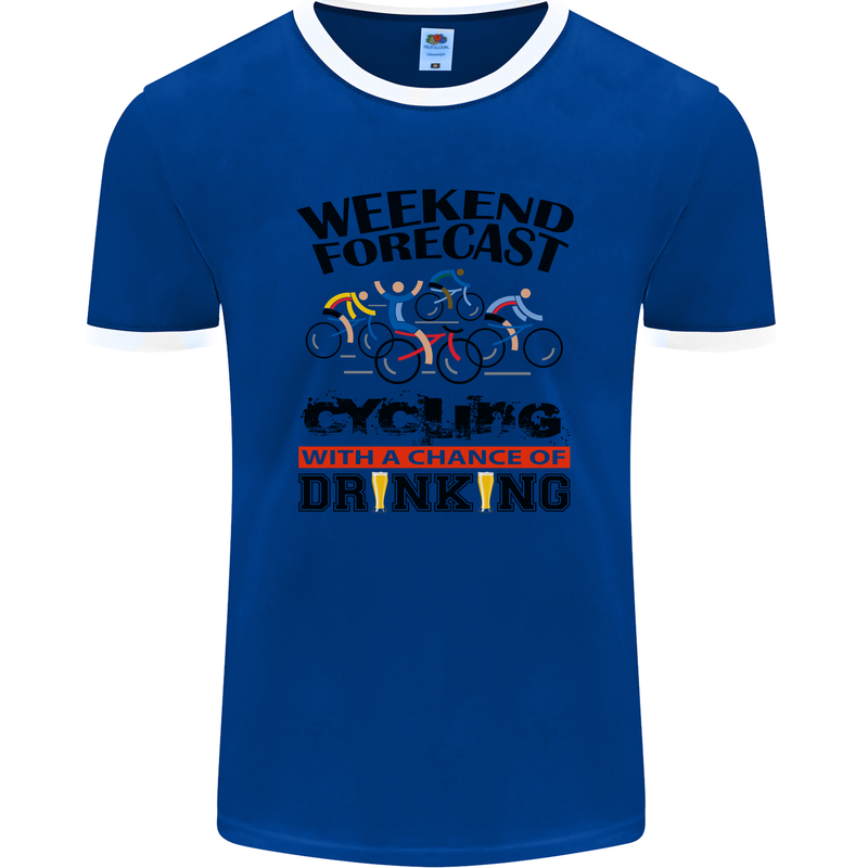 Weekend Forecast Cycling Cyclist Bicycle Mens Ringer T-Shirt FotL Royal Blue/White