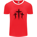 Three Grunge Crosses Gothic Mens Ringer T-Shirt Red/White