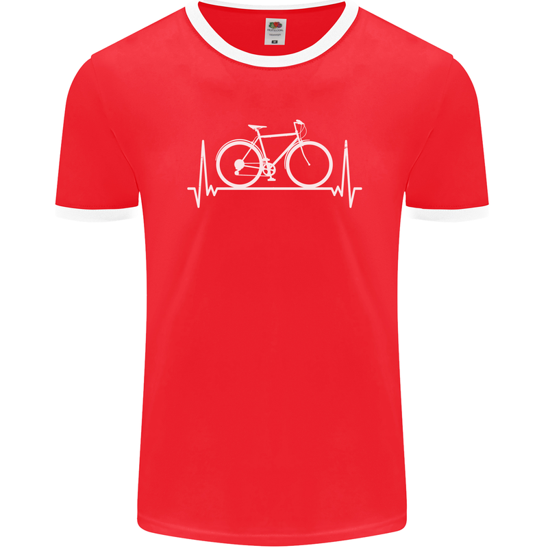 Cycling Heart Beat ECG Bike Bicycle Cyclist Mens Ringer T-Shirt FotL Red/White