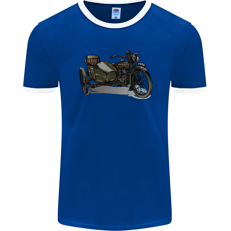 Motorcycle and Sidecar Biker Motorbike Mens Ringer T-Shirt FotL Royal Blue/White