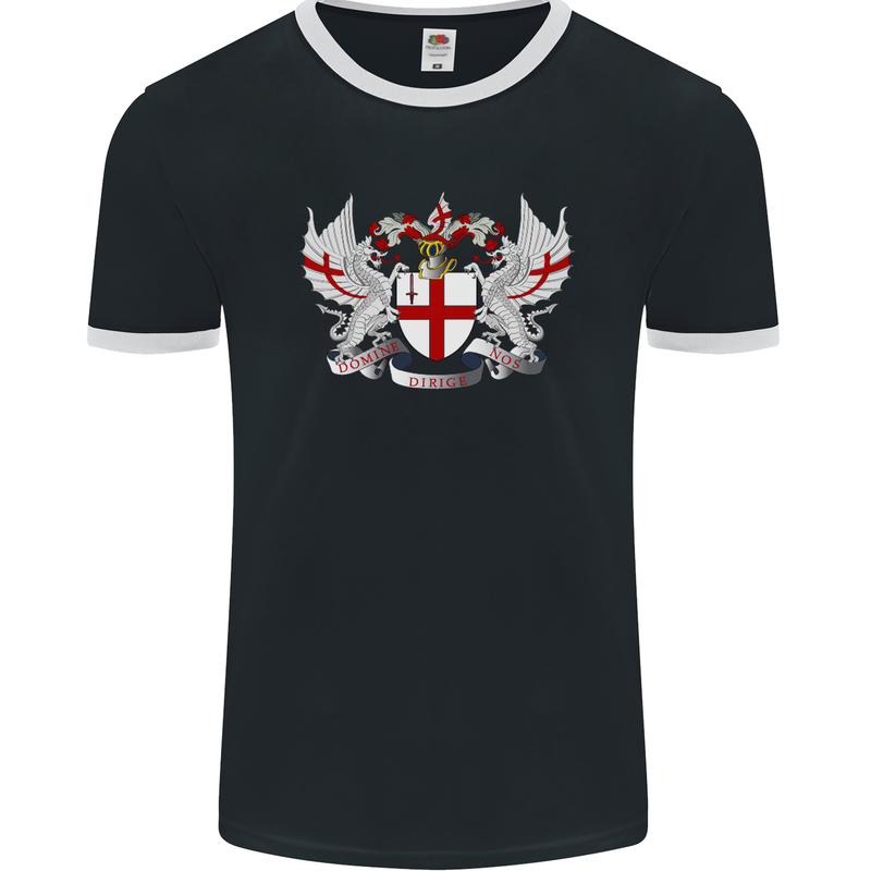 London Coat of Arms England St Georges Day Mens Ringer T-Shirt FotL Black/White