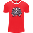 Heaven & Hell Angel Skull Day of the Dead Mens Ringer T-Shirt FotL Red/White