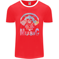 Music Skull With Headphones Dance Tekno Mens Ringer T-Shirt FotL Red/White