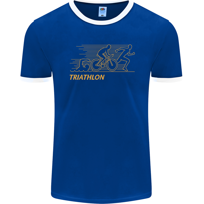 Triathlon Running Swimming Cycling Mens Ringer T-Shirt FotL Royal Blue/White