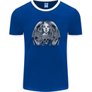 Heaven & Hell Angel Skull Day of the Dead Mens Ringer T-Shirt FotL Royal Blue/White