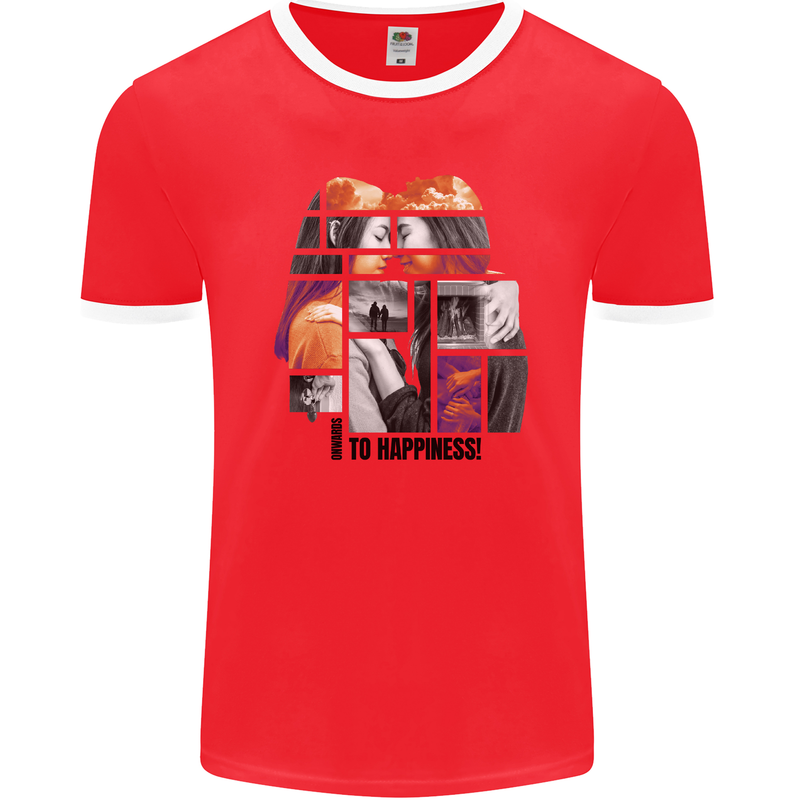 LGBT Onwards to Happiness Mens Ringer T-Shirt FotL Red/White