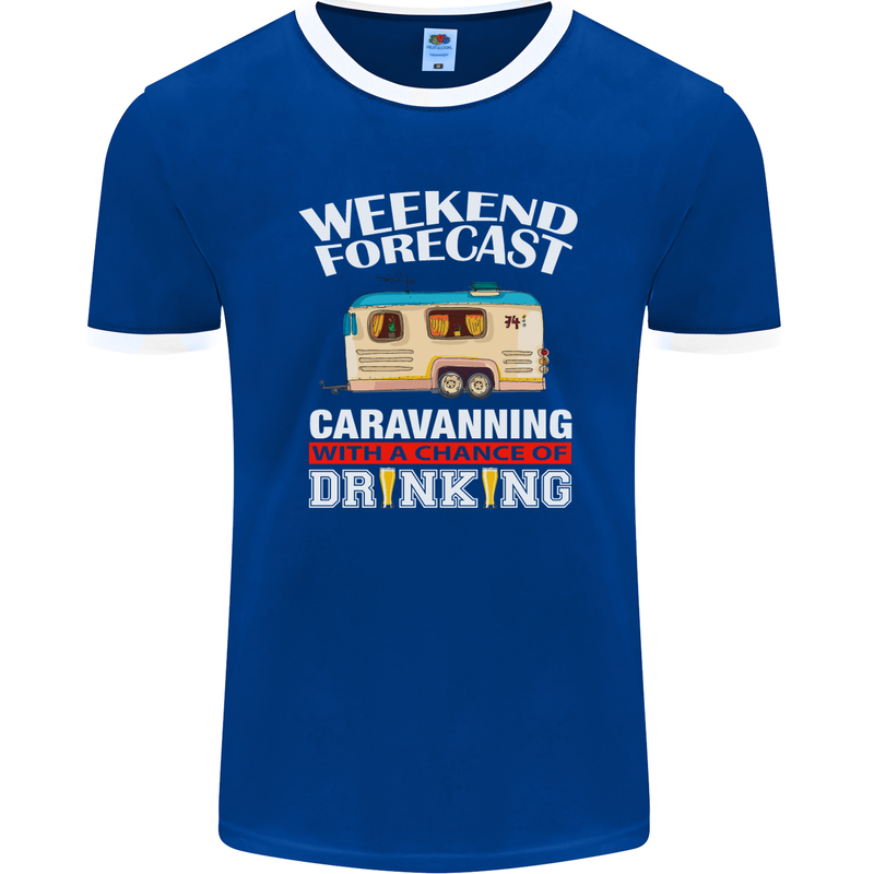 Caravan Weekend Forecast Caravanning Mens Ringer T-Shirt FotL Royal Blue/White