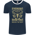 Fishing & Hunting Fisherman Hunter Funny Mens Ringer T-Shirt FotL Navy Blue/White