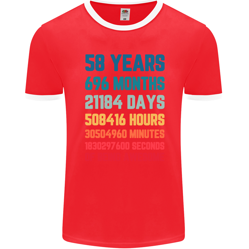58th Birthday 58 Year Old Mens Ringer T-Shirt FotL Red/White