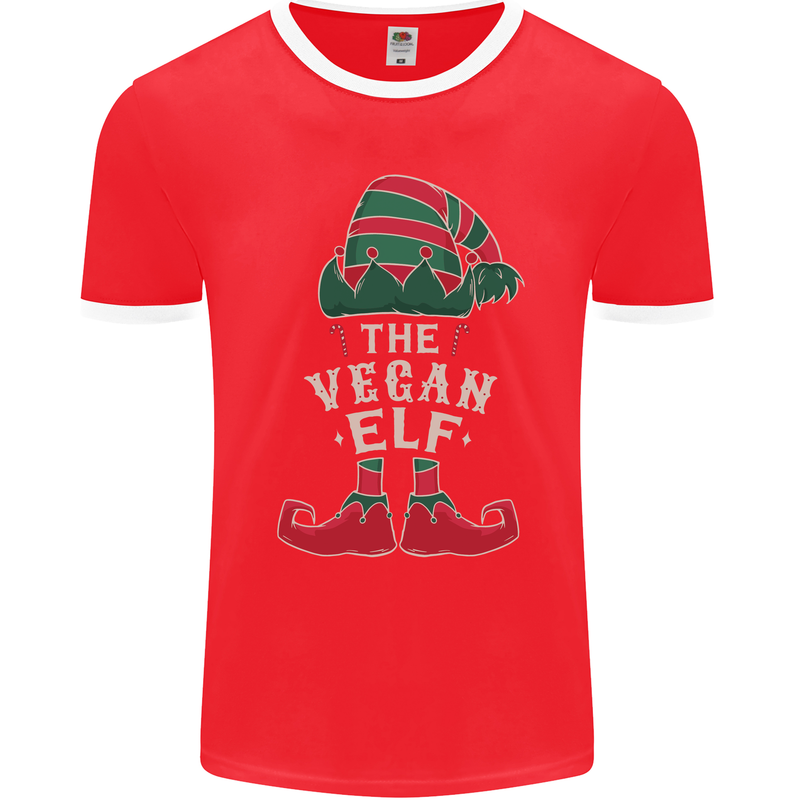 The Vegan Elf Funny Christmas Xmas Mens Ringer T-Shirt FotL Red/White