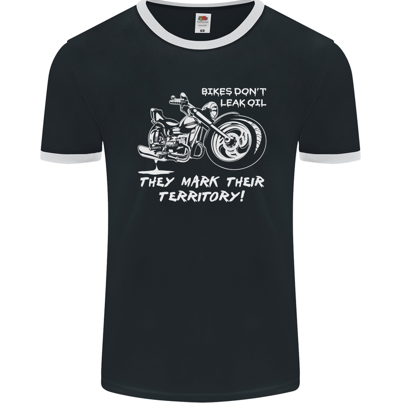 Leak Oil Motorcycle Motorbike Biker Mens Ringer T-Shirt FotL Black/White