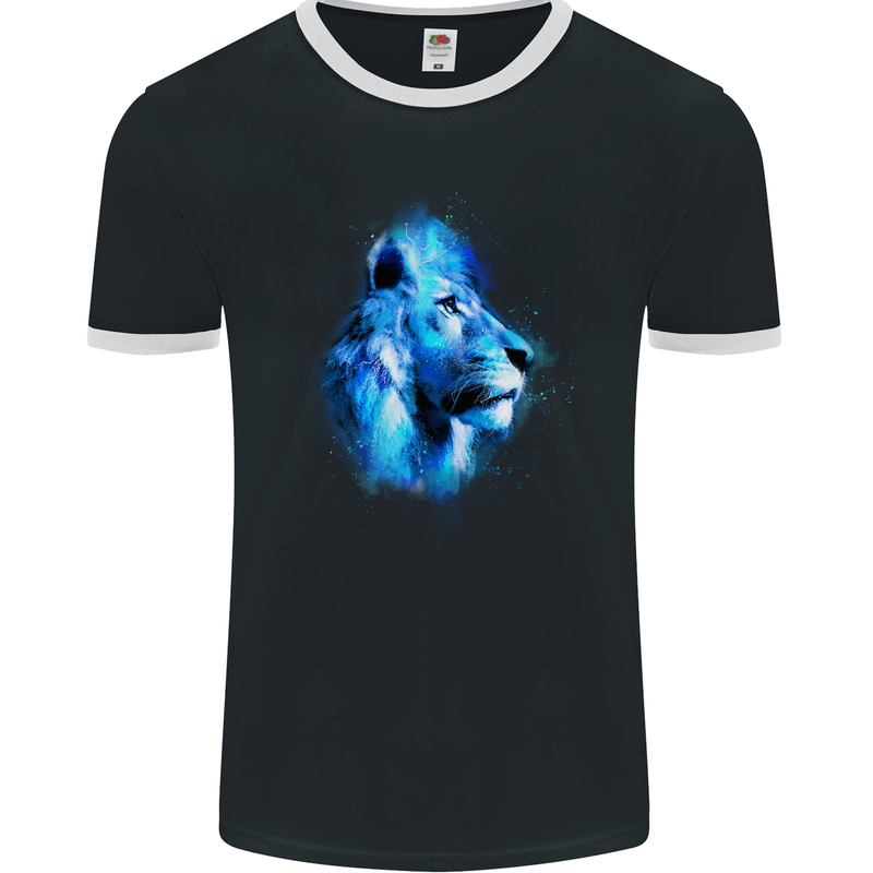Lion Watercolour Mens Ringer T-Shirt FotL Black/White