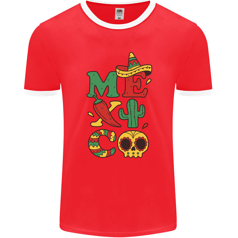 Symbols of Mexico Mens Ringer T-Shirt FotL Red/White