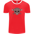 Engine Skull Mechanic Car Biker Motorbike Mens Ringer T-Shirt FotL Red/White